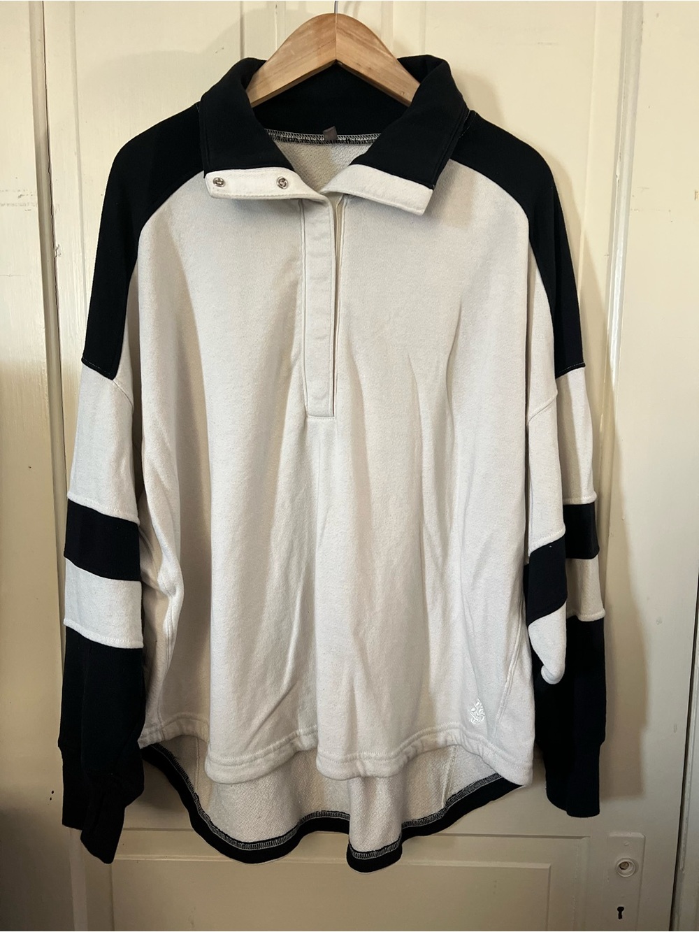 Free People Warm Down Color Block Pullover Black Cream Size Large *Flaws*